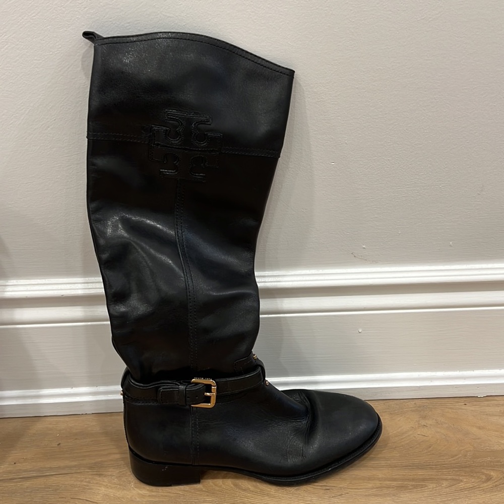 Tory Burch Tall Riding Black Leather Heel Boots Size 8.5
